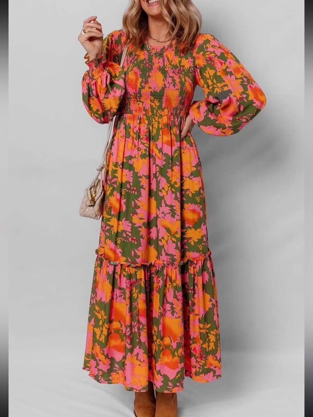 Fall Smocked Maxi Dress